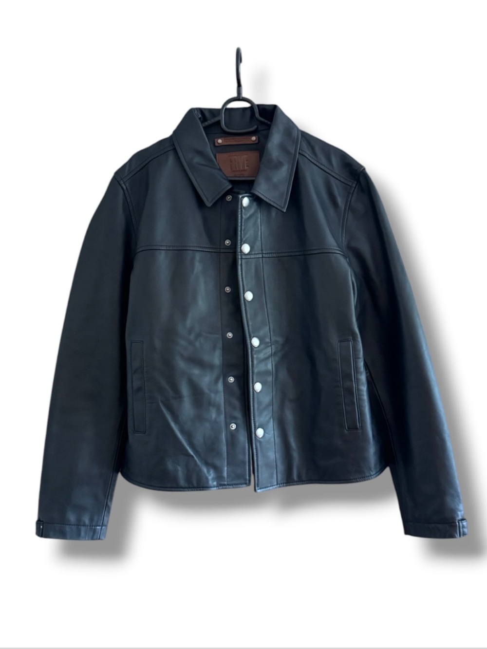 Frye Womens Black Leather Button-Front Jacket